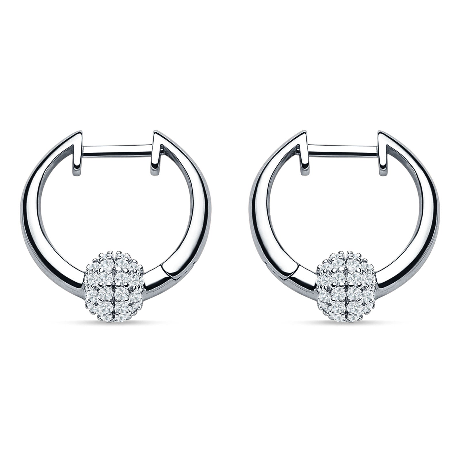 Round Ball Design Hoop Earring Cubic Zirconia 925 Sterling Silver