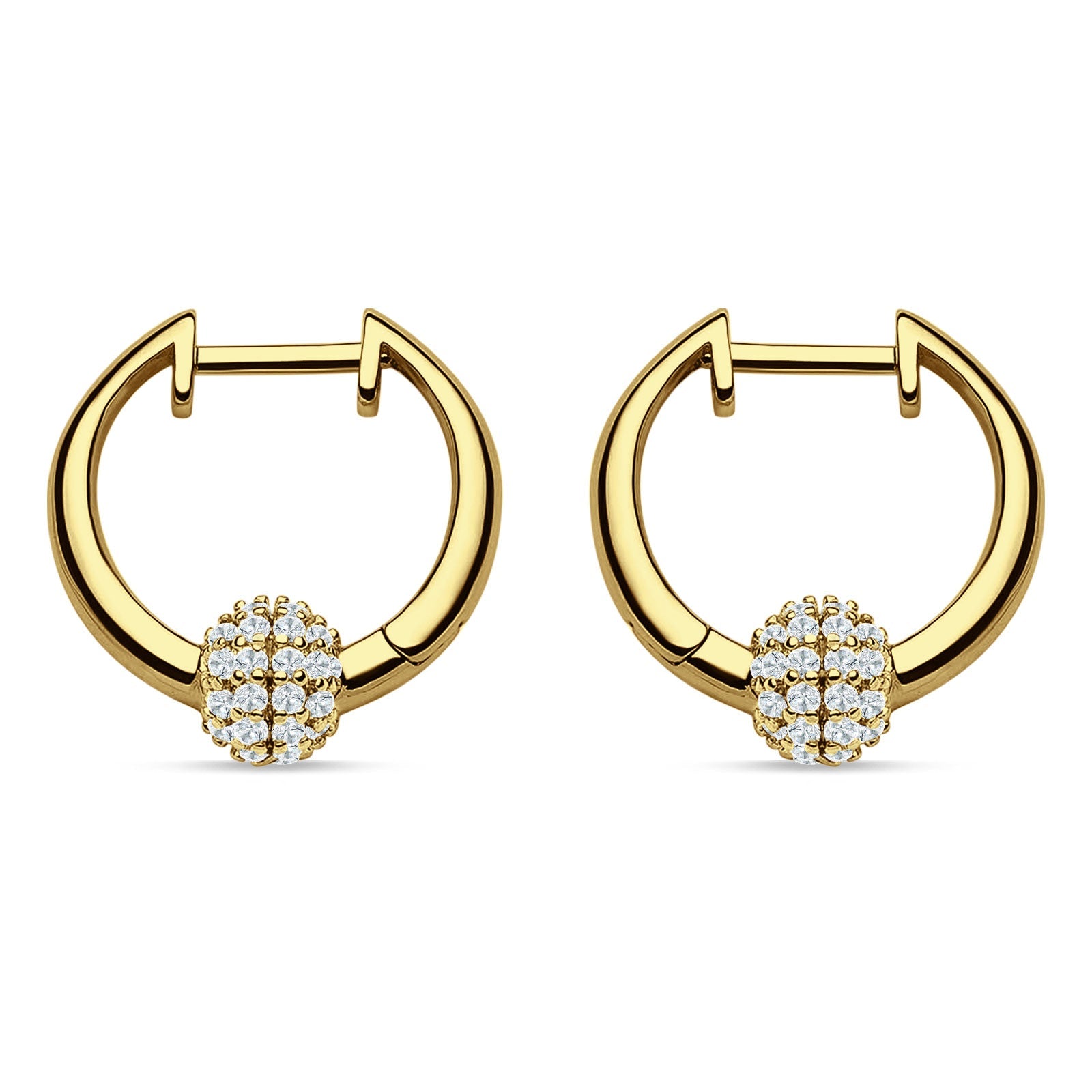 Round Ball Design Hoop Earring Cubic Zirconia 925 Sterling Silver