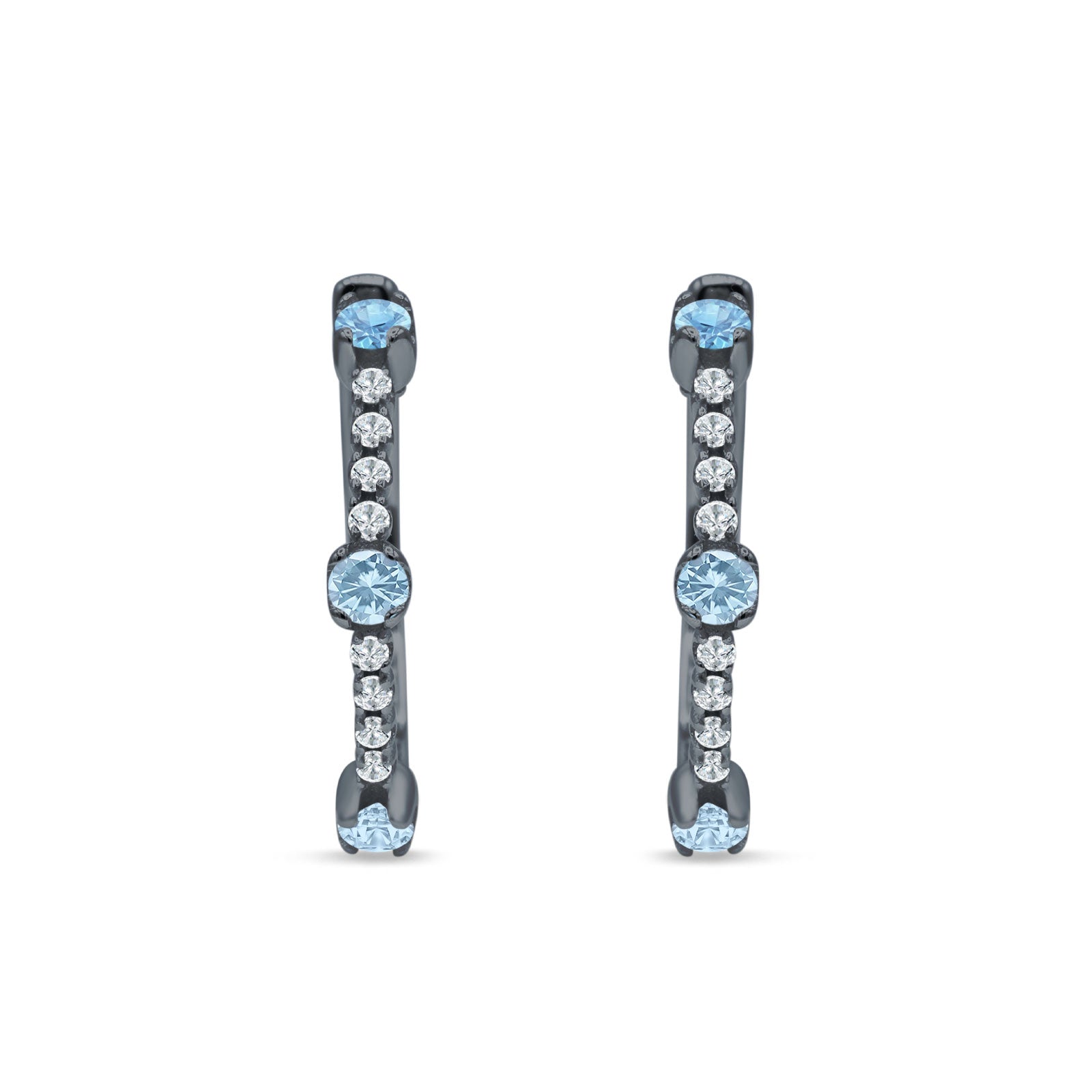 Round Cubic Zirconia Huggie Hoop Earring 925 Sterling Silver