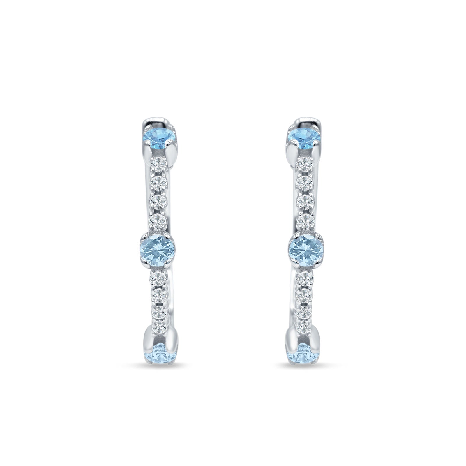 Round Cubic Zirconia Huggie Hoop Earring 925 Sterling Silver