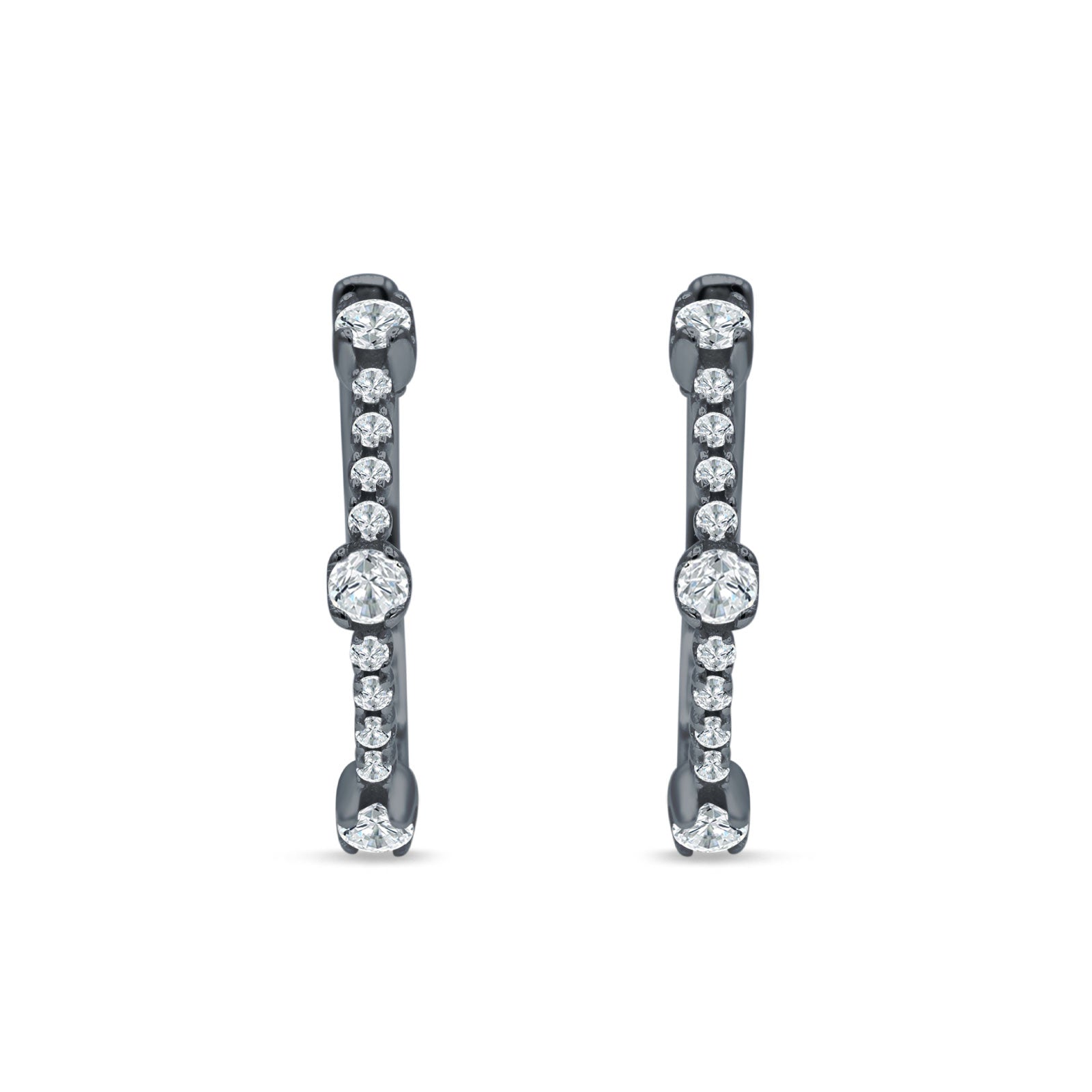 Round Cubic Zirconia Huggie Hoop Earring 925 Sterling Silver