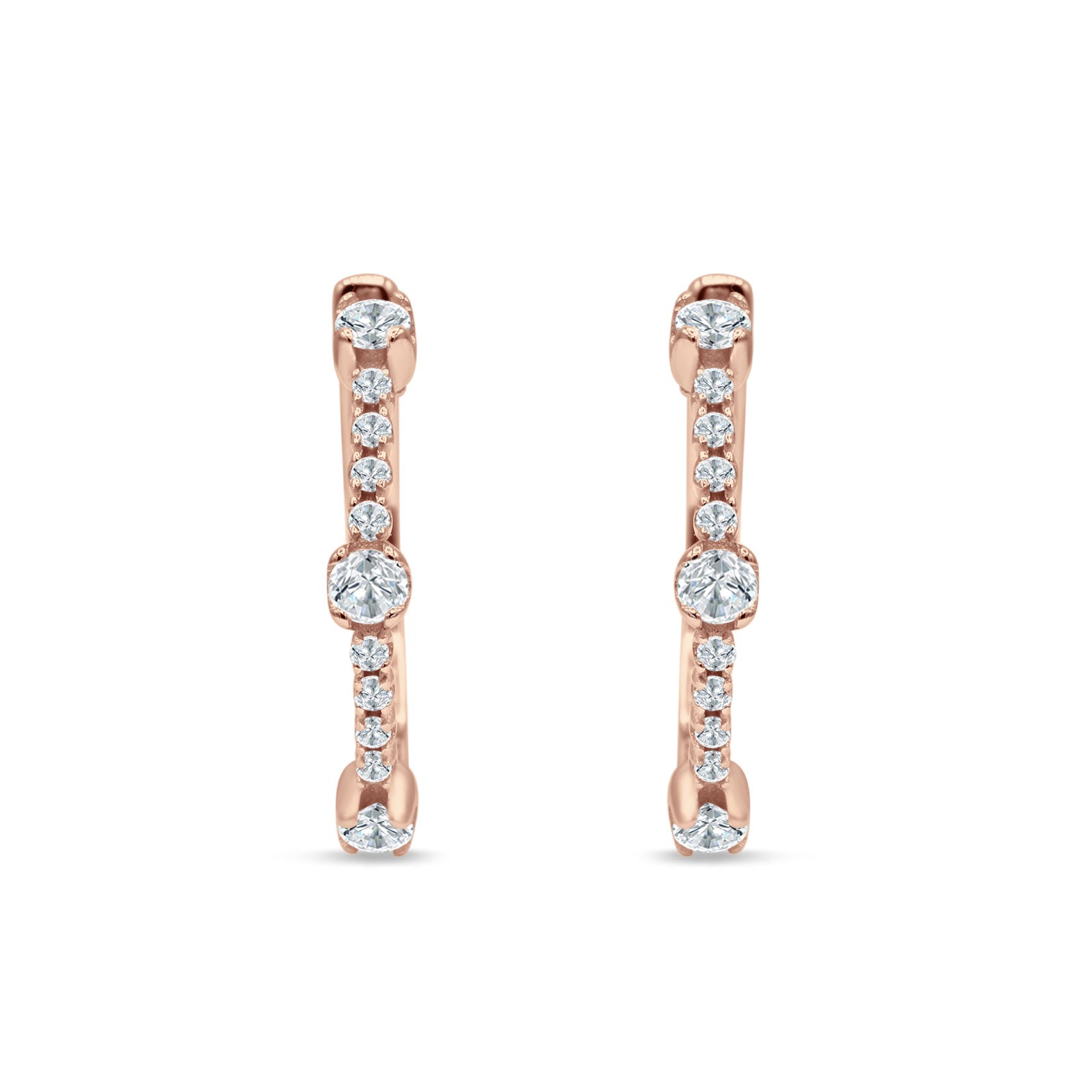 Round Cubic Zirconia Huggie Hoop Earring 925 Sterling Silver