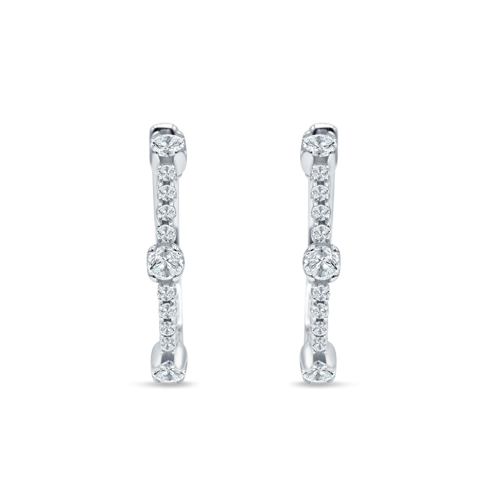 Round Cubic Zirconia Huggie Hoop Earring 925 Sterling Silver