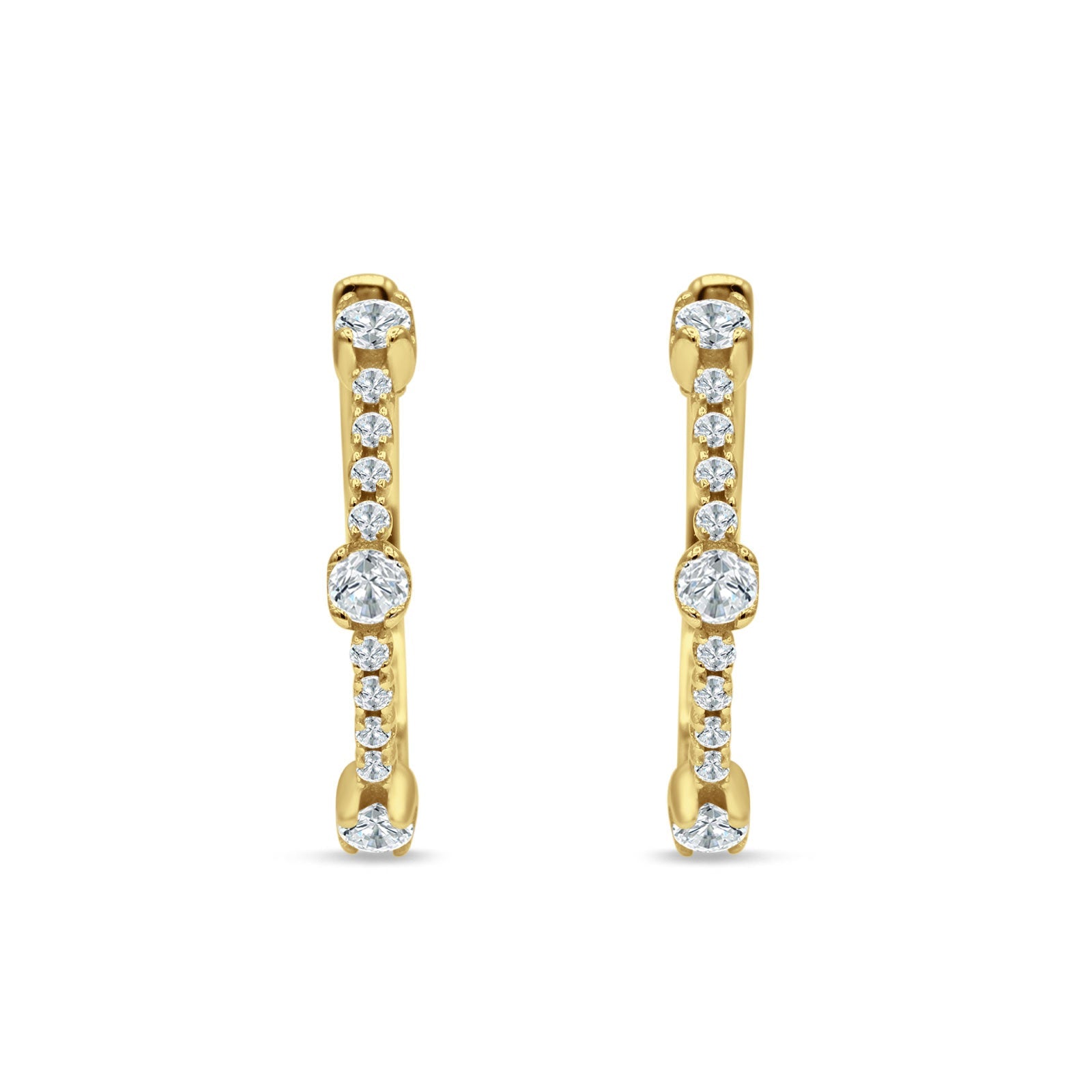 Round Cubic Zirconia Huggie Hoop Earring 925 Sterling Silver