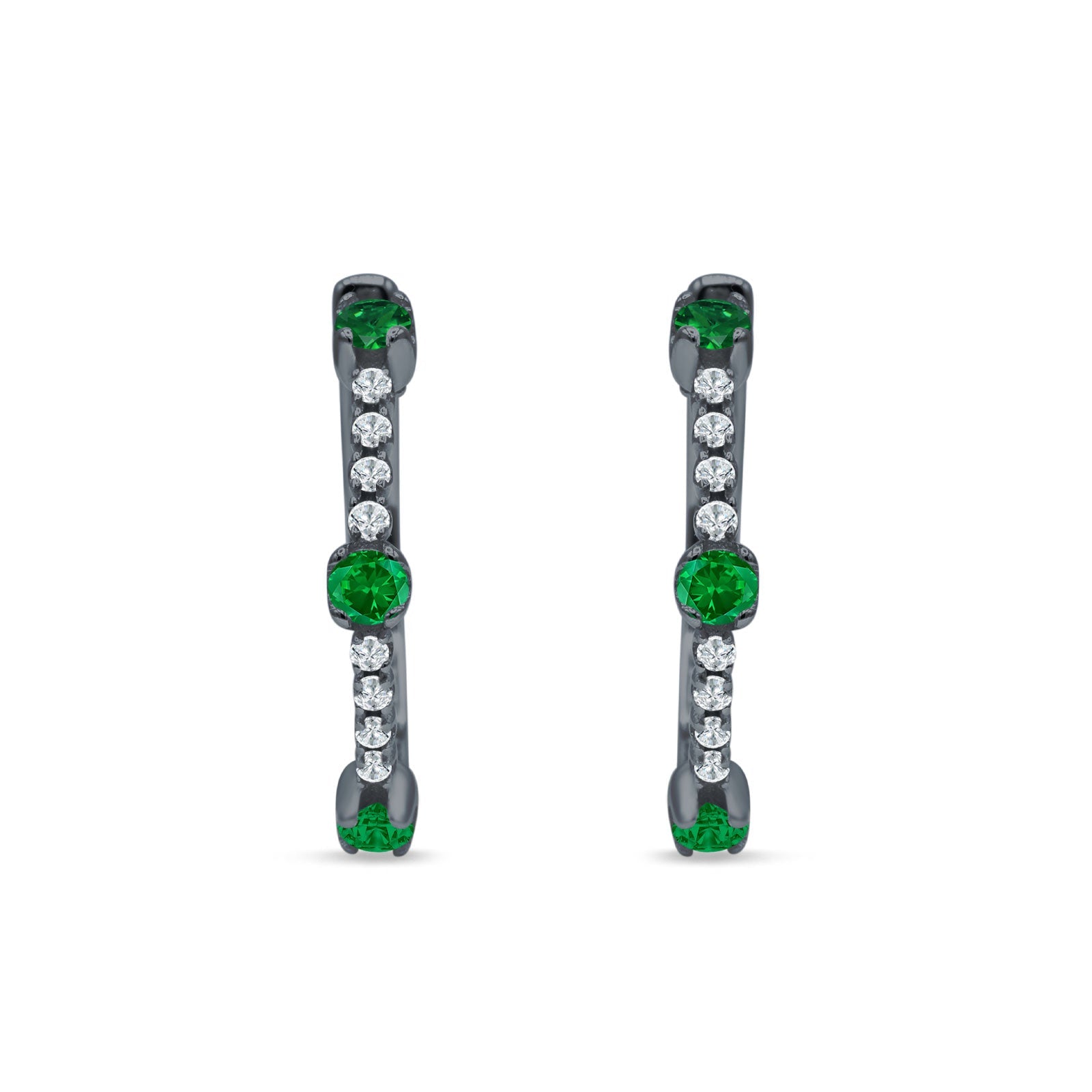 Round Cubic Zirconia Huggie Hoop Earring 925 Sterling Silver
