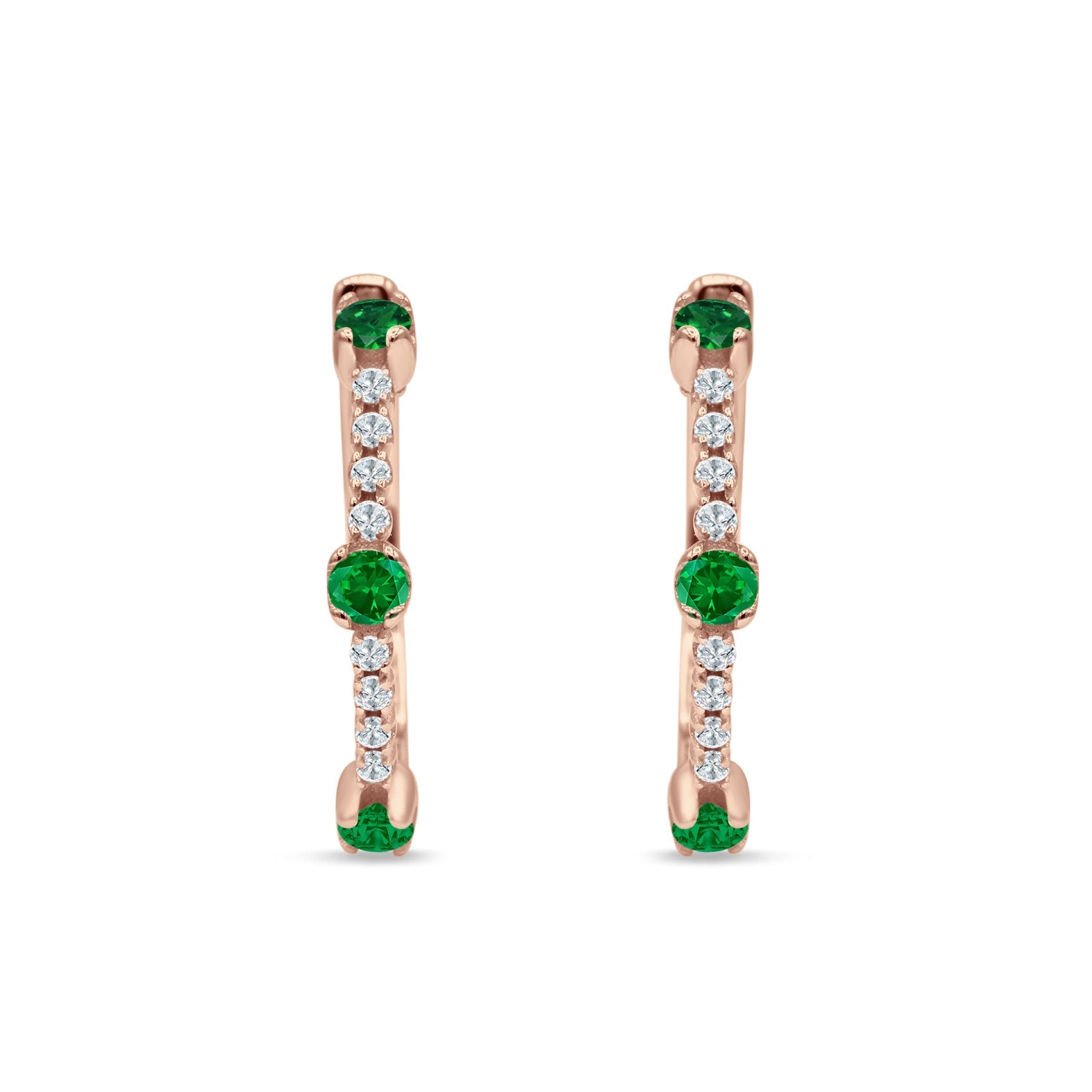 Round Cubic Zirconia Huggie Hoop Earring 925 Sterling Silver