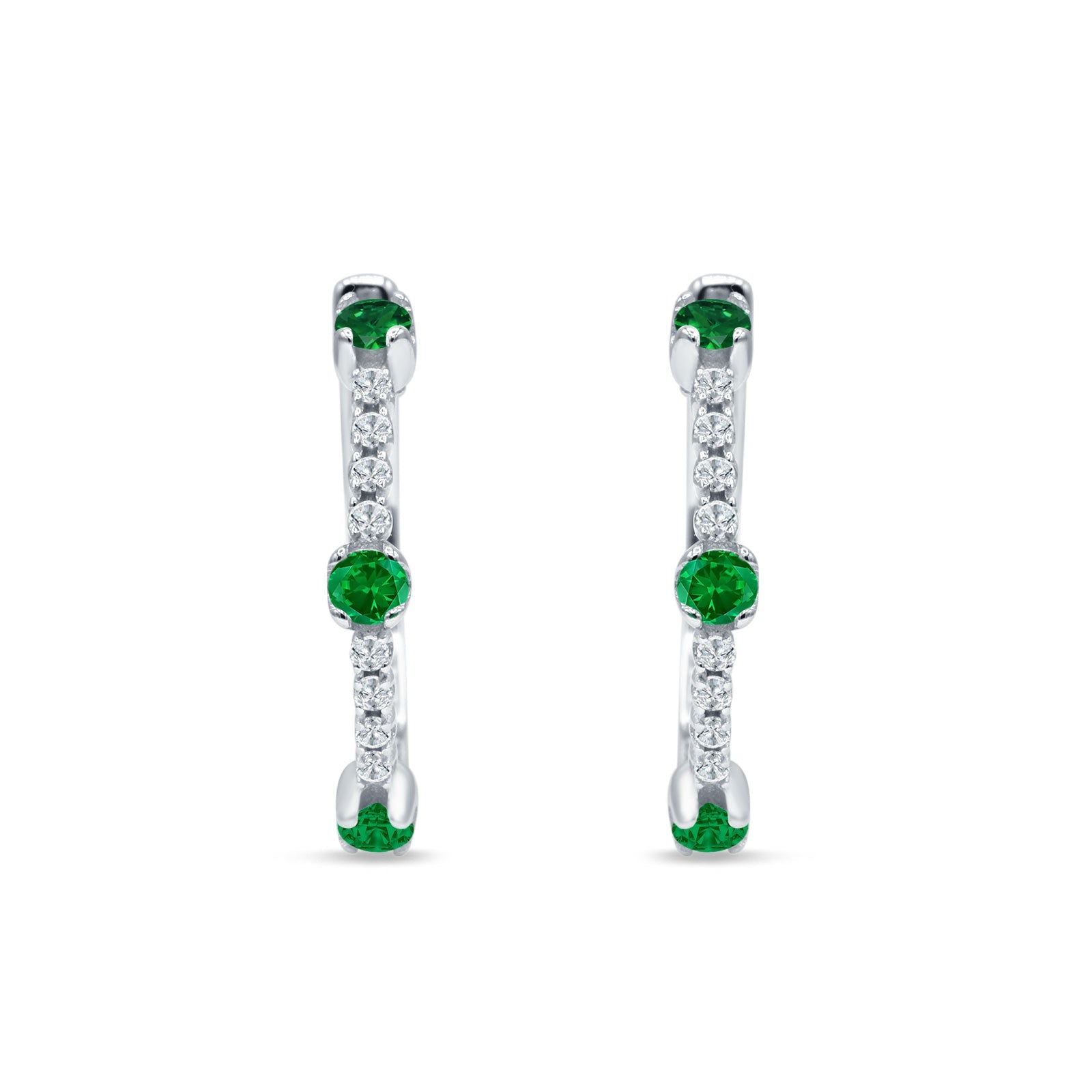 Round Cubic Zirconia Huggie Hoop Earring 925 Sterling Silver