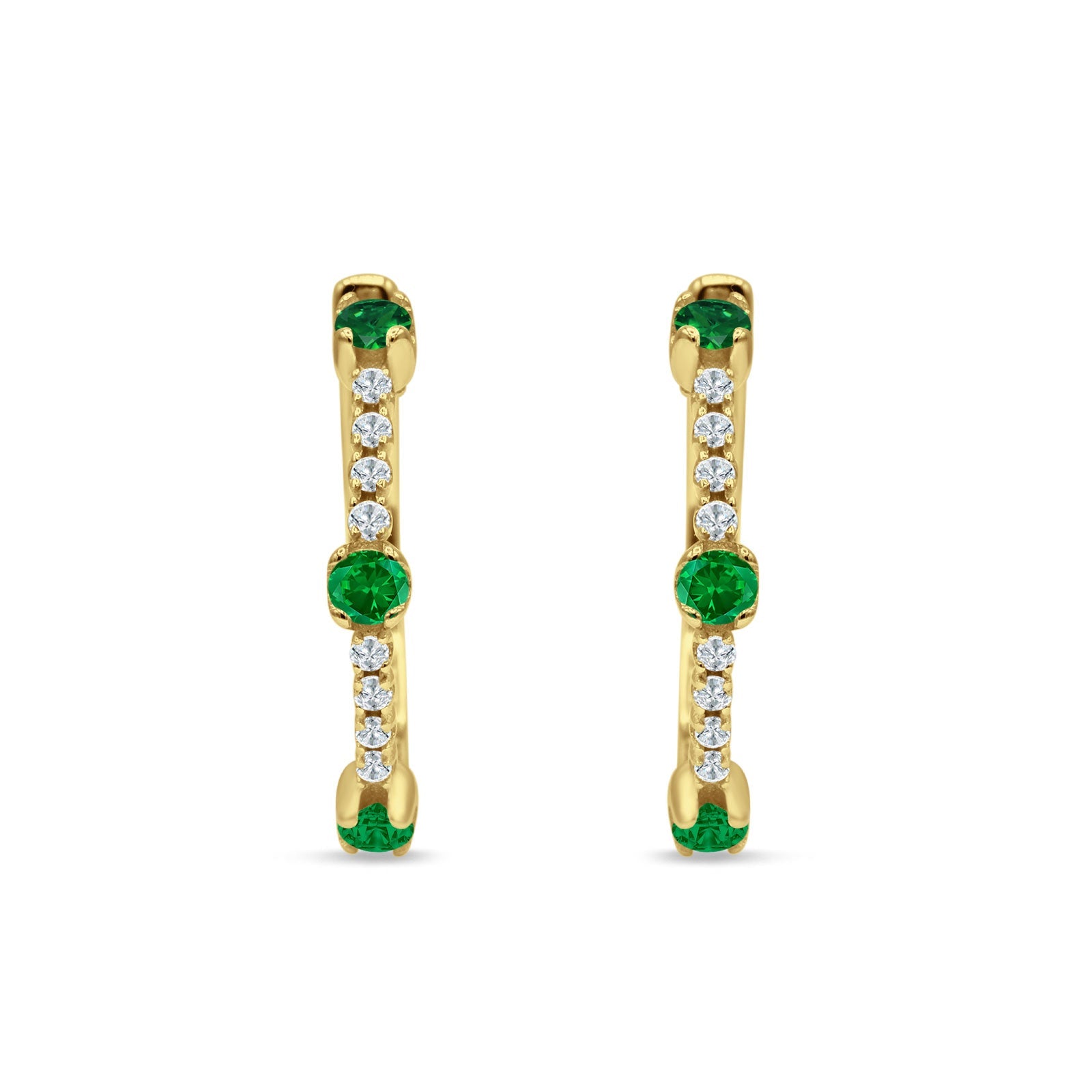 Round Cubic Zirconia Huggie Hoop Earring 925 Sterling Silver