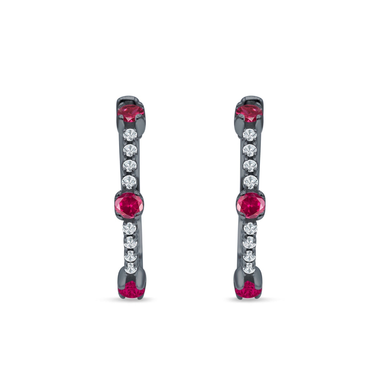 Round Cubic Zirconia Huggie Hoop Earring 925 Sterling Silver