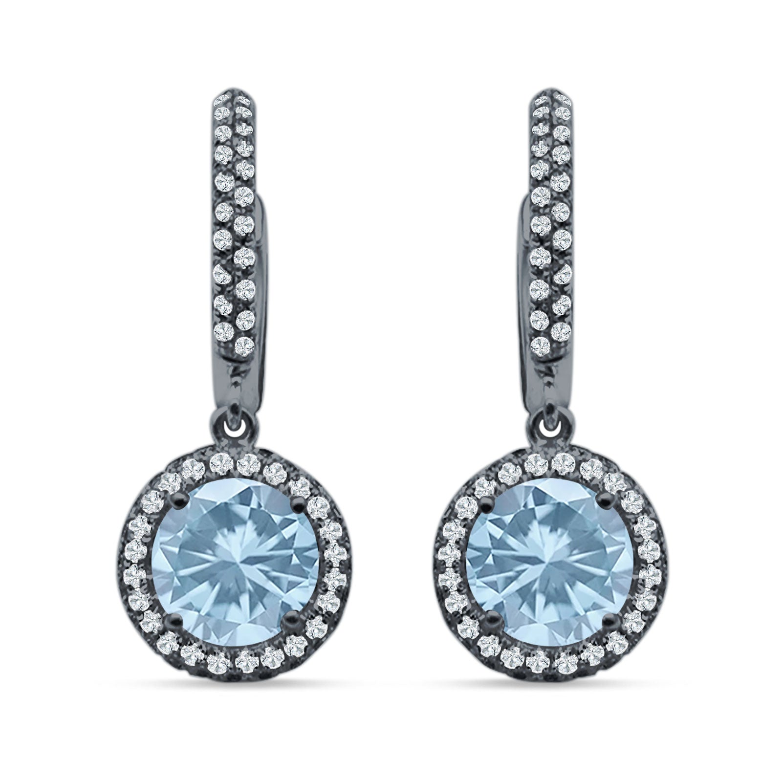 Round Halo Drop Dangle Hoop Earring Cubic Zirconia 925 Sterling Silver