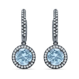 Round Halo Drop Dangle Hoop Earring Cubic Zirconia 925 Sterling Silver