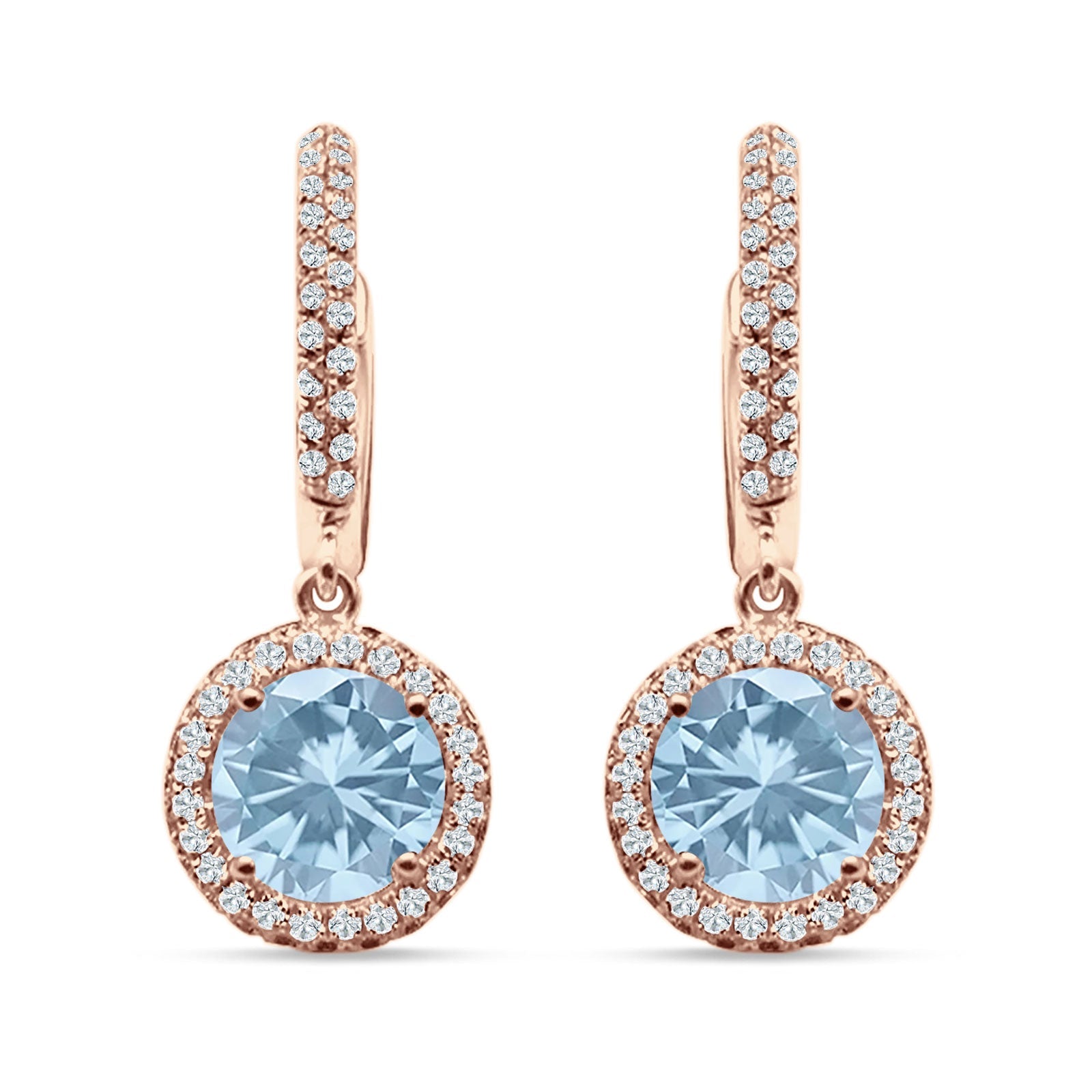 Round Halo Drop Dangle Hoop Earring Cubic Zirconia 925 Sterling Silver