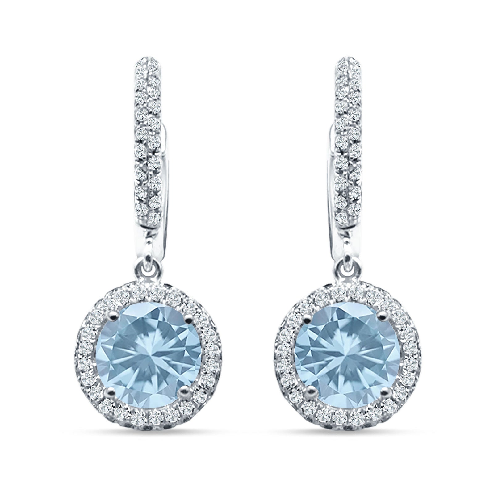 Round Halo Drop Dangle Hoop Earring Cubic Zirconia 925 Sterling Silver