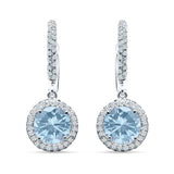 Round Halo Drop Dangle Hoop Earring Cubic Zirconia 925 Sterling Silver