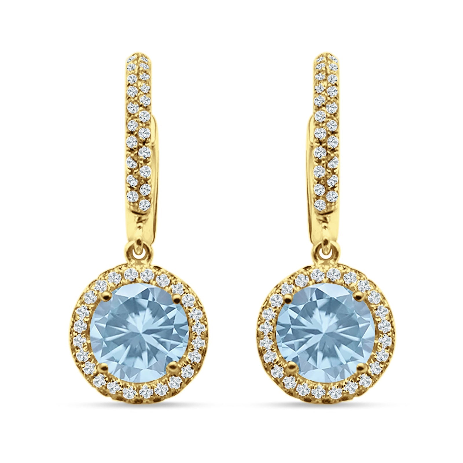 Round Halo Drop Dangle Hoop Earring Cubic Zirconia 925 Sterling Silver