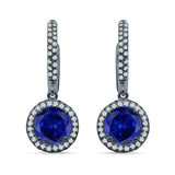 Round Halo Drop Dangle Hoop Earring Cubic Zirconia 925 Sterling Silver
