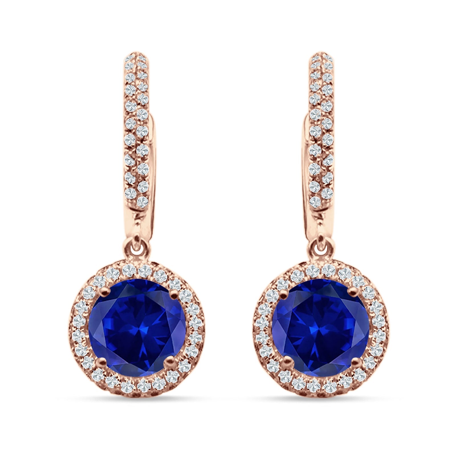 Round Halo Drop Dangle Hoop Earring Cubic Zirconia 925 Sterling Silver