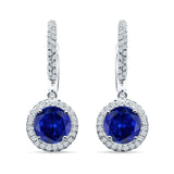 Round Halo Drop Dangle Hoop Earring Cubic Zirconia 925 Sterling Silver