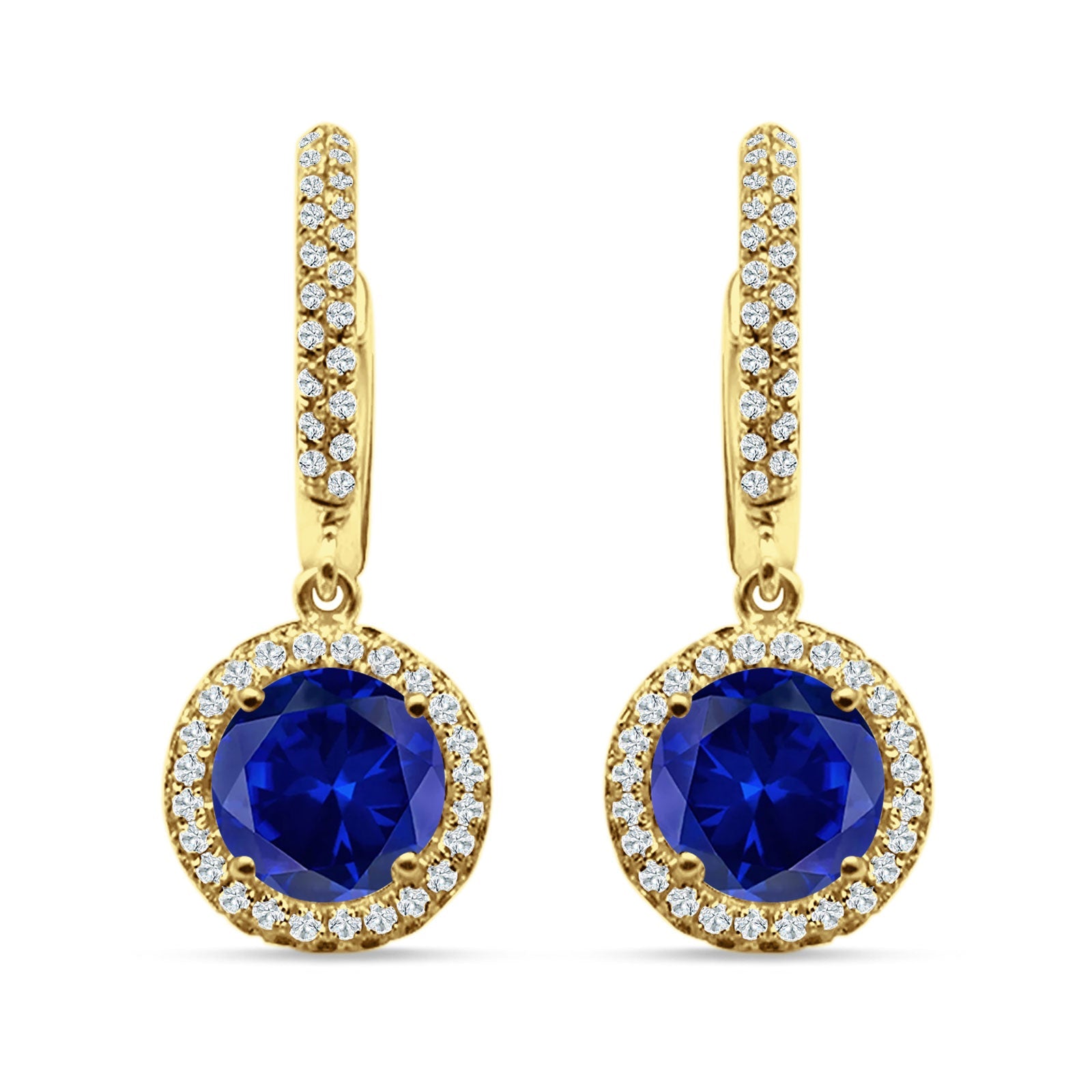 Round Halo Drop Dangle Hoop Earring Cubic Zirconia 925 Sterling Silver