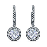 Round Halo Drop Dangle Hoop Earring Cubic Zirconia 925 Sterling Silver