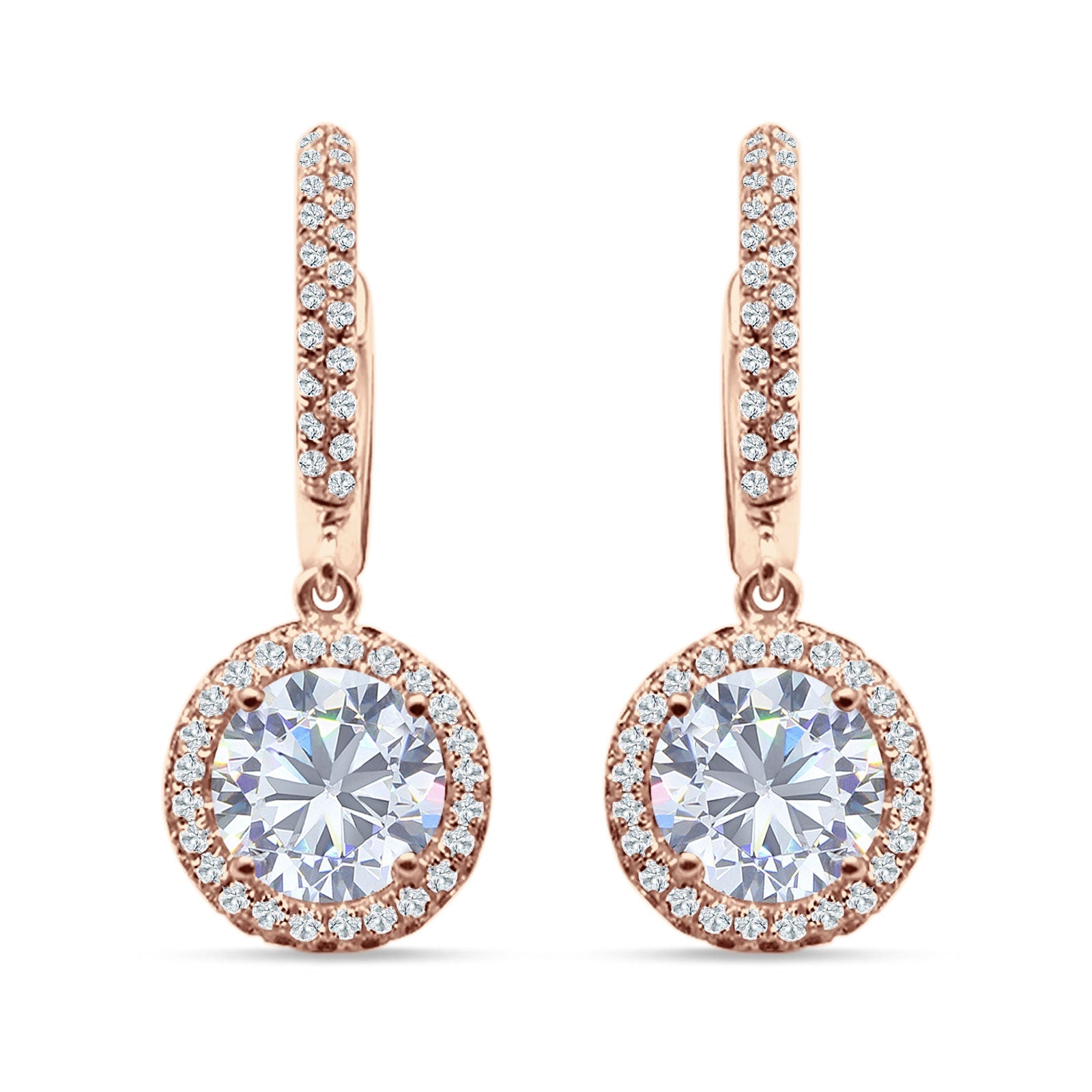 Round Halo Drop Dangle Hoop Earring Cubic Zirconia 925 Sterling Silver