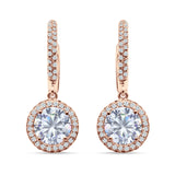 Round Halo Drop Dangle Hoop Earring Cubic Zirconia 925 Sterling Silver