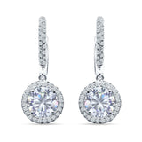 Round Halo Drop Dangle Hoop Earring Cubic Zirconia 925 Sterling Silver