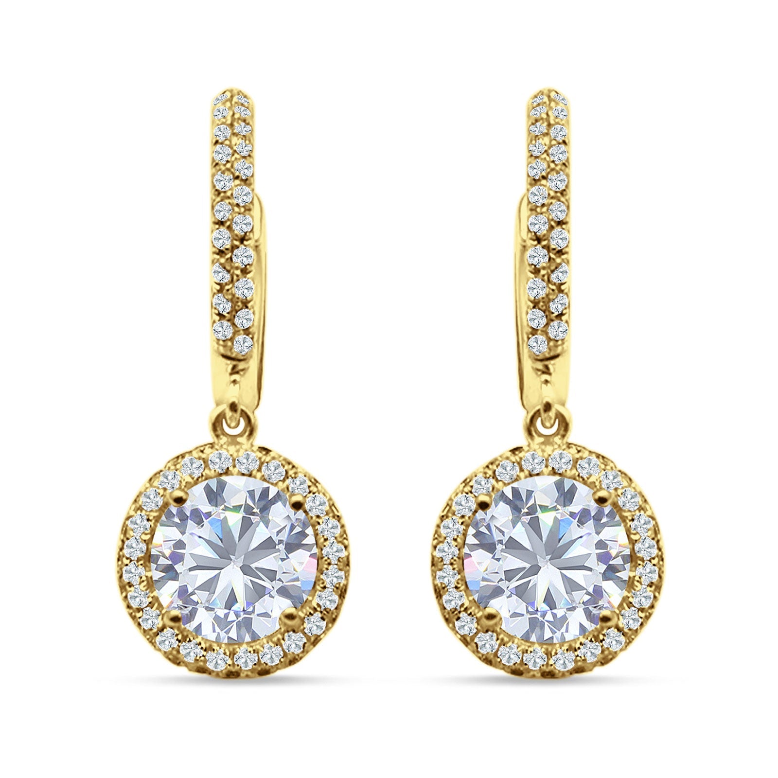 Round Halo Drop Dangle Hoop Earring Cubic Zirconia 925 Sterling Silver