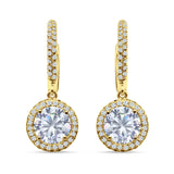 Round Halo Drop Dangle Hoop Earring Cubic Zirconia 925 Sterling Silver