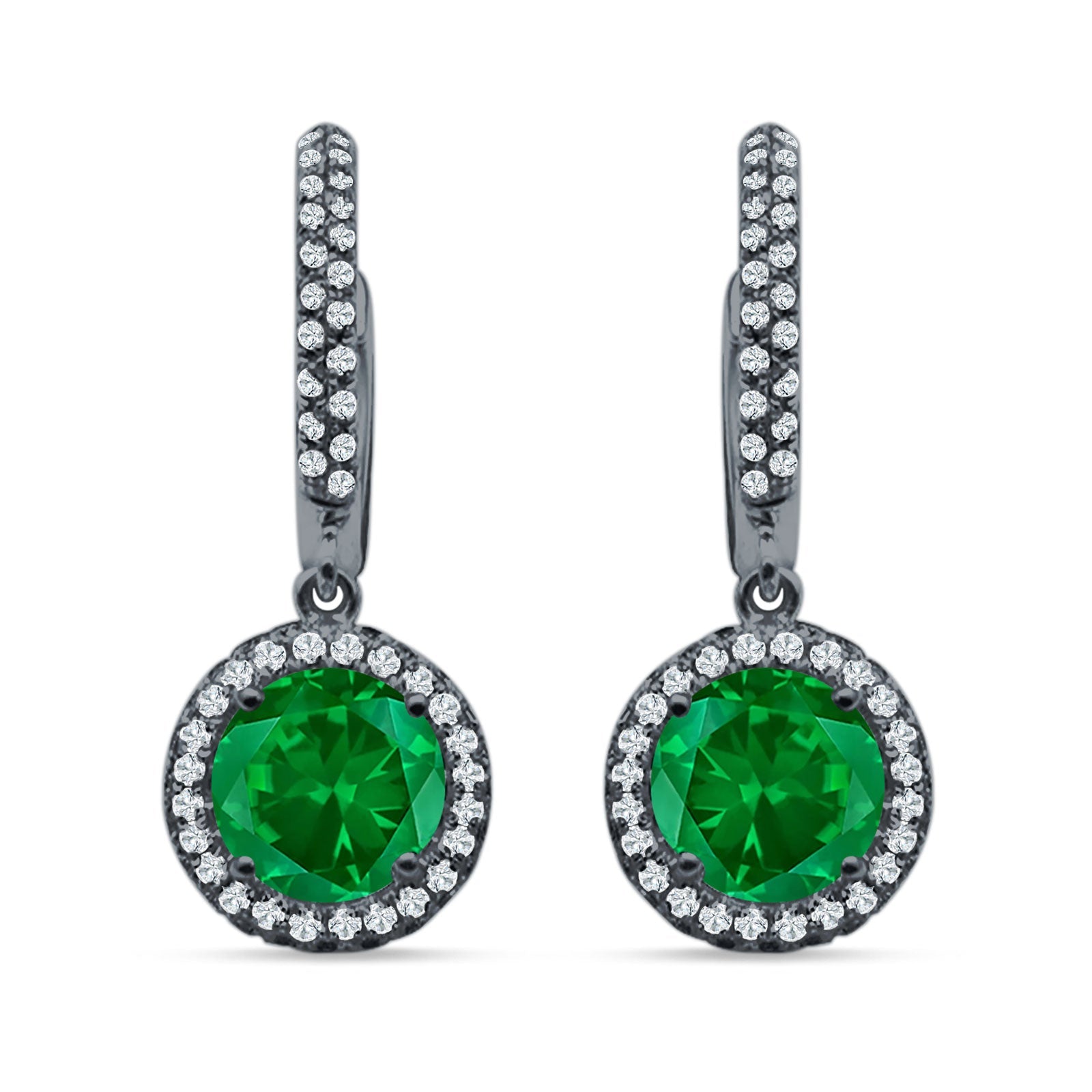 Round Halo Drop Dangle Hoop Earring Cubic Zirconia 925 Sterling Silver