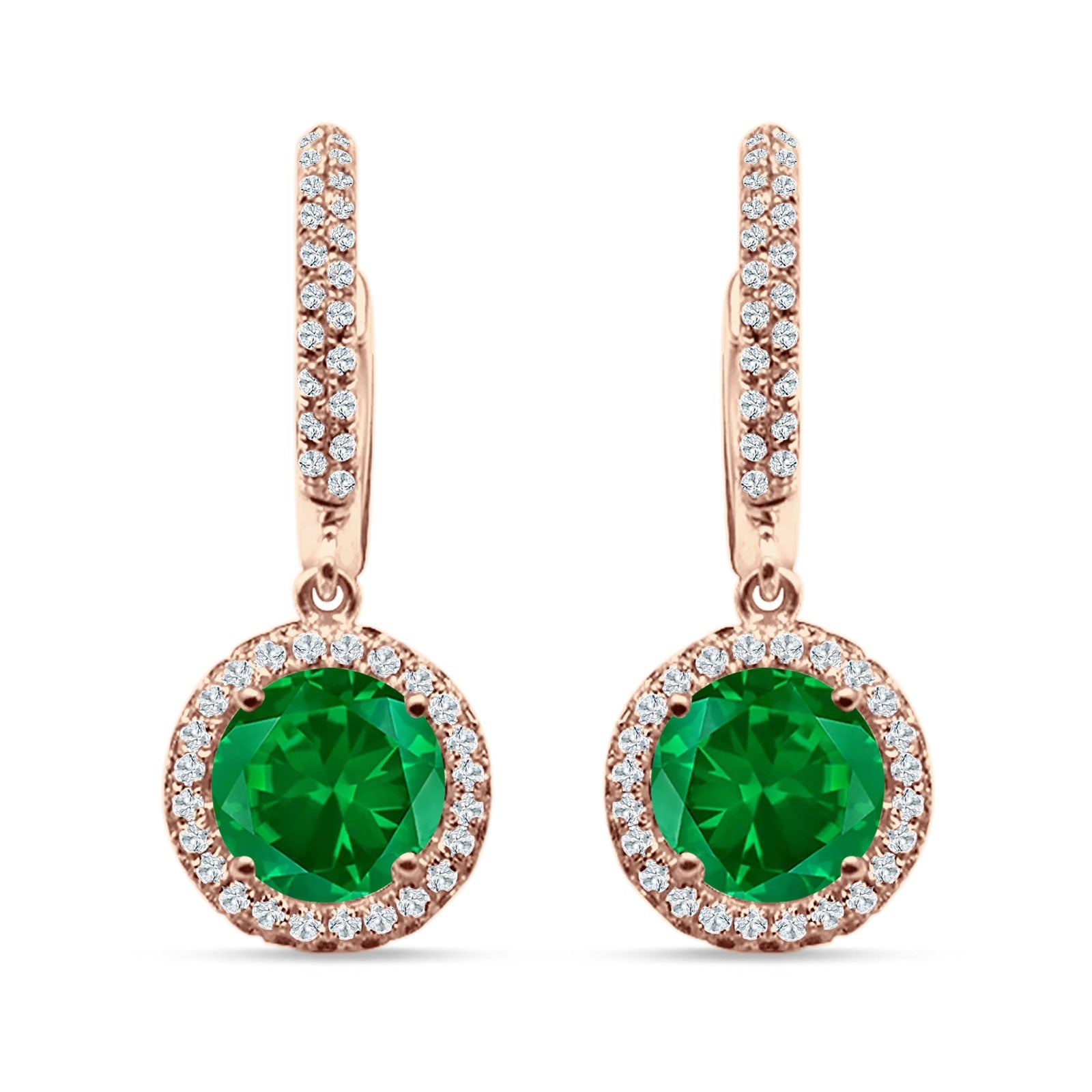 Round Halo Drop Dangle Hoop Earring Cubic Zirconia 925 Sterling Silver