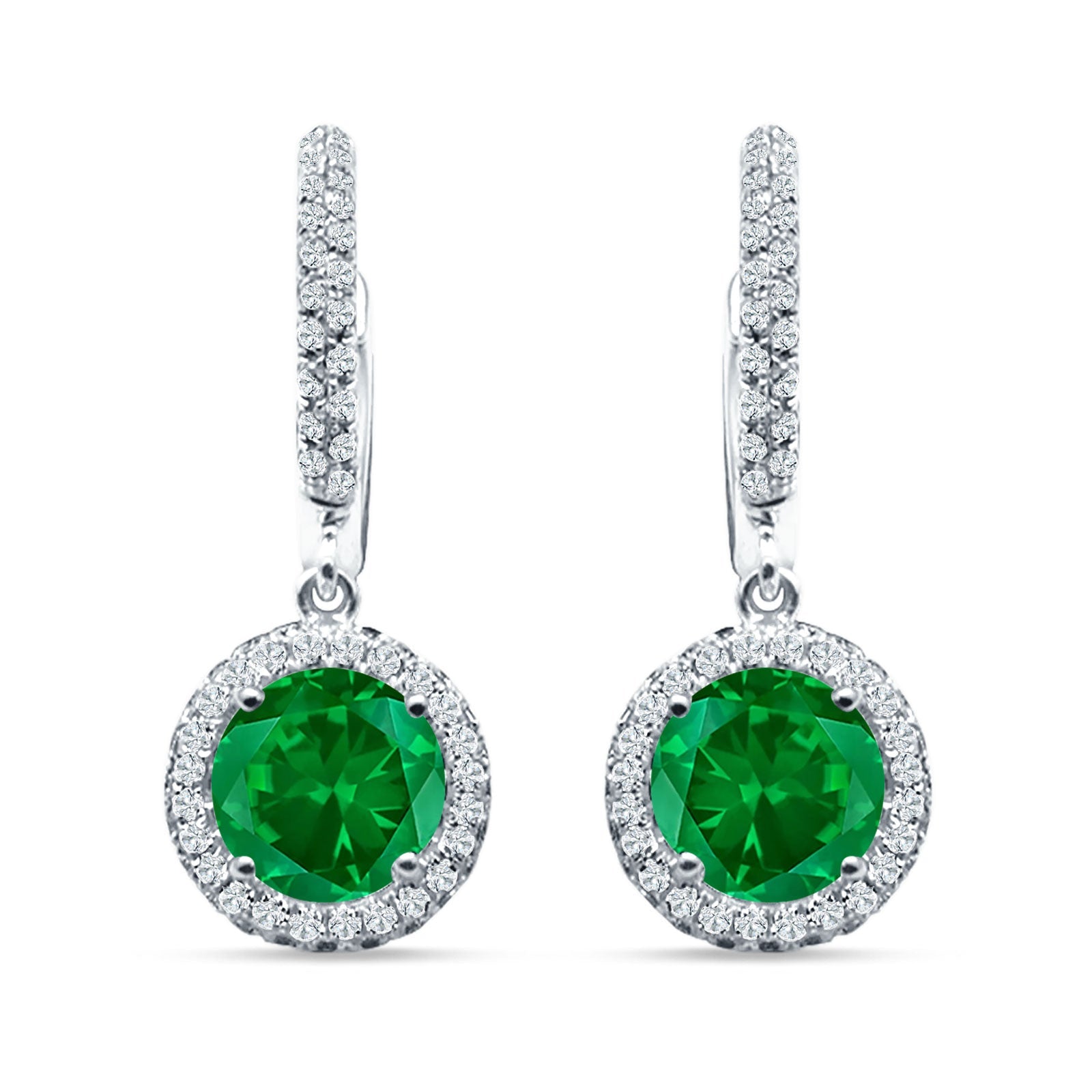 Round Halo Drop Dangle Hoop Earring Cubic Zirconia 925 Sterling Silver