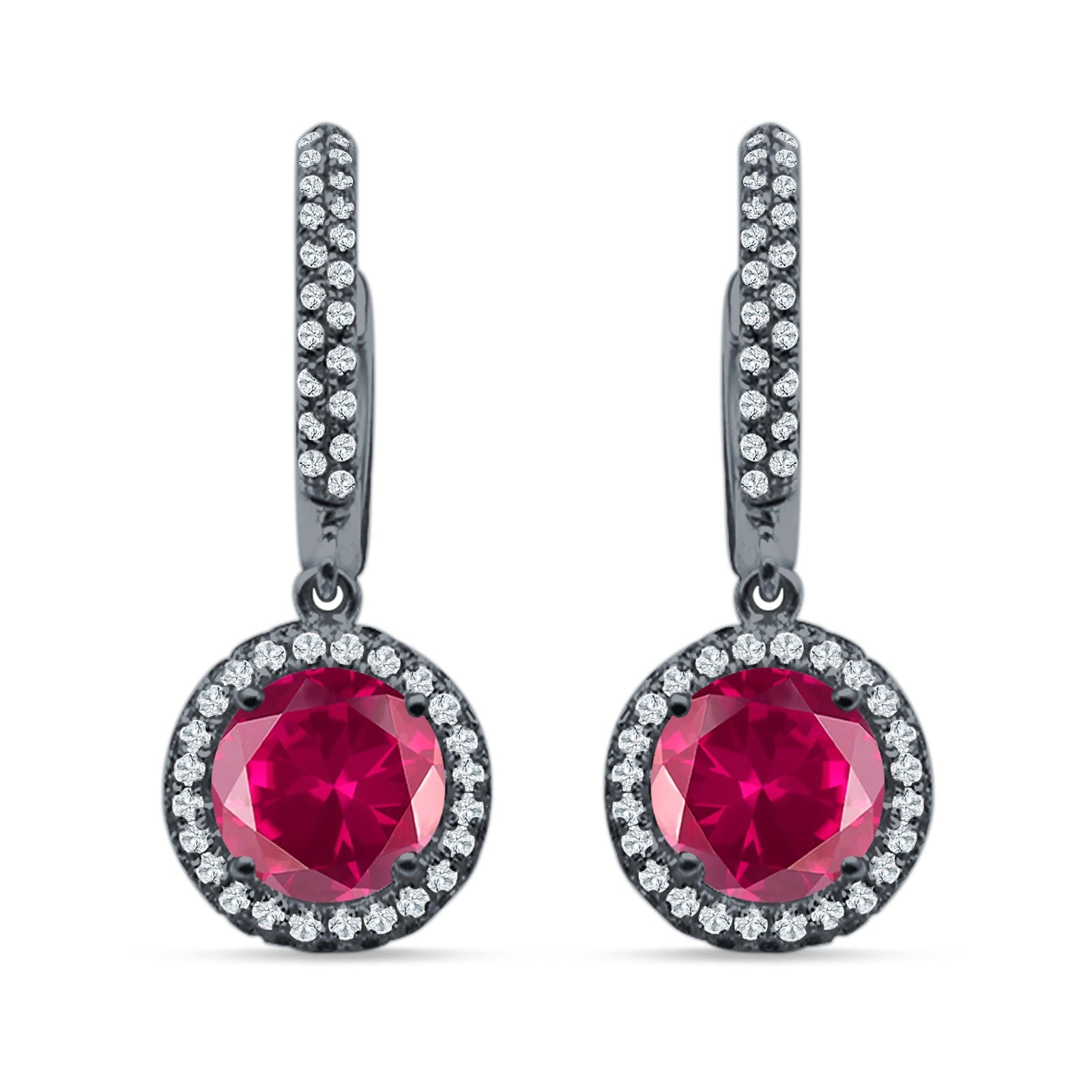 Round Halo Drop Dangle Hoop Earring Cubic Zirconia 925 Sterling Silver