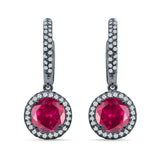 Round Halo Drop Dangle Hoop Earring Cubic Zirconia 925 Sterling Silver