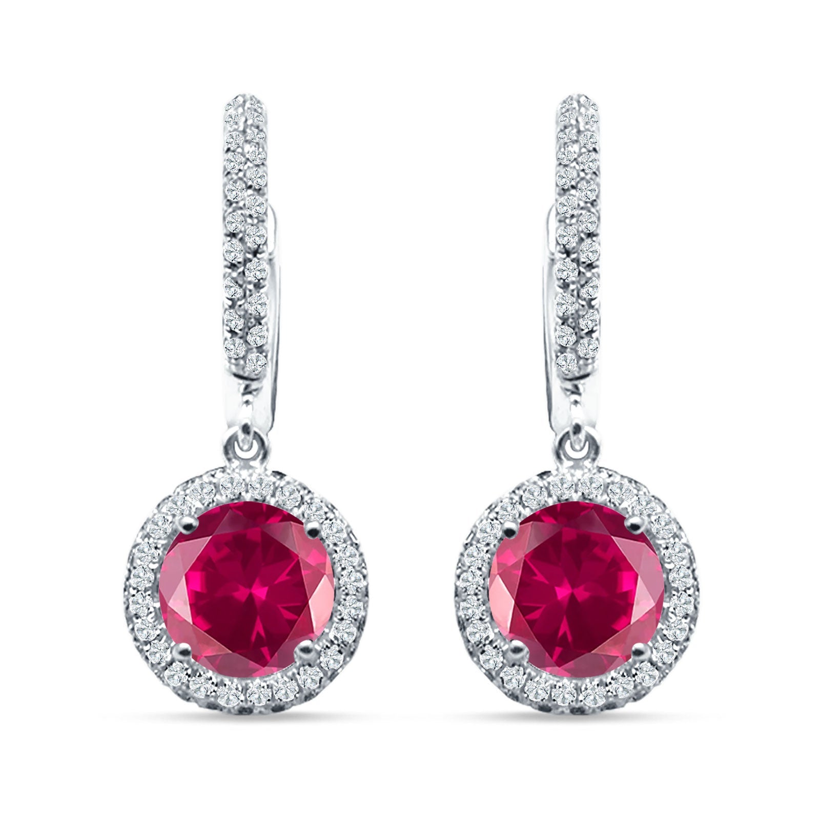 Round Halo Drop Dangle Hoop Earring Cubic Zirconia 925 Sterling Silver