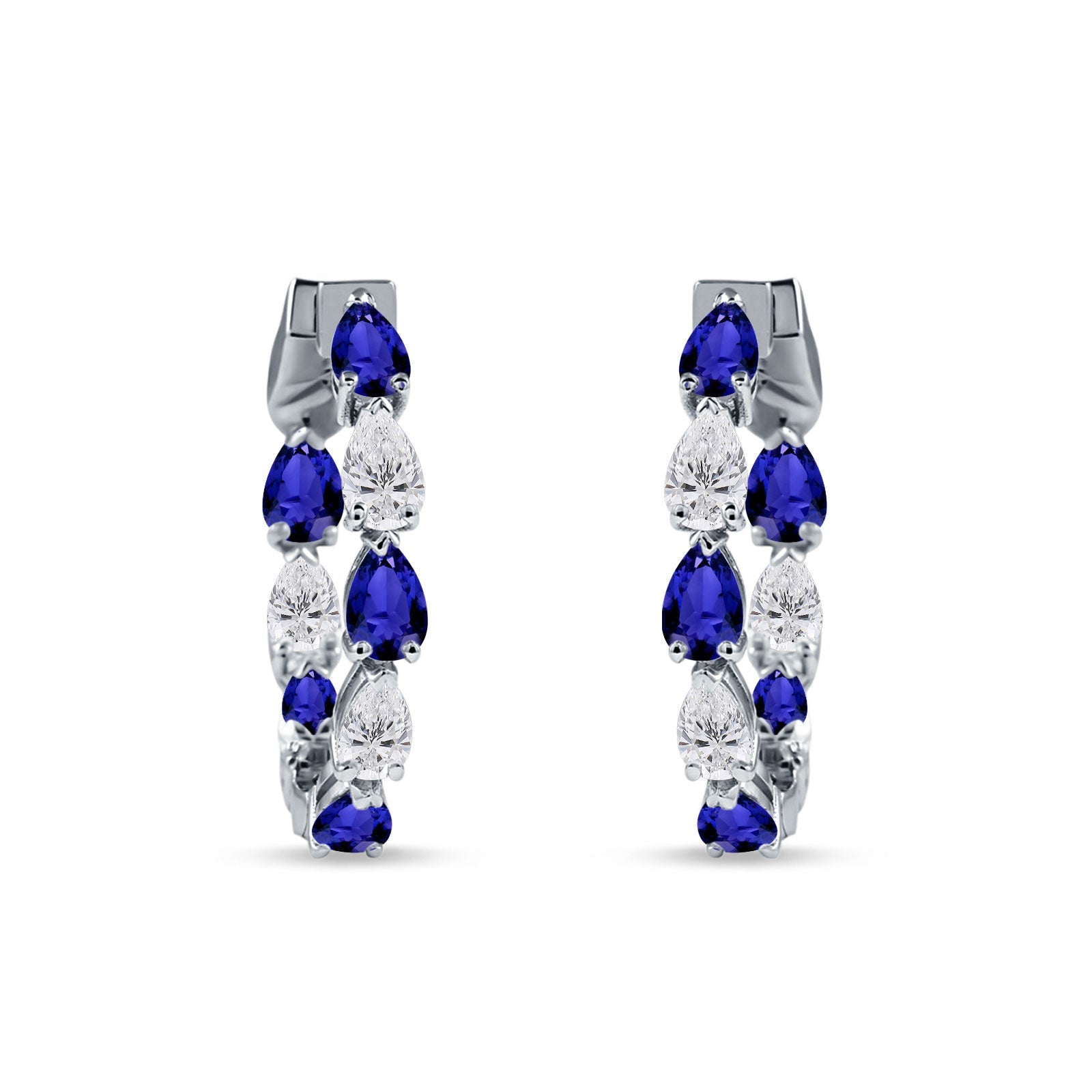 Pear Teardrop Cubic Zirconia Huggie Hoop Earring 925 Sterling Silver