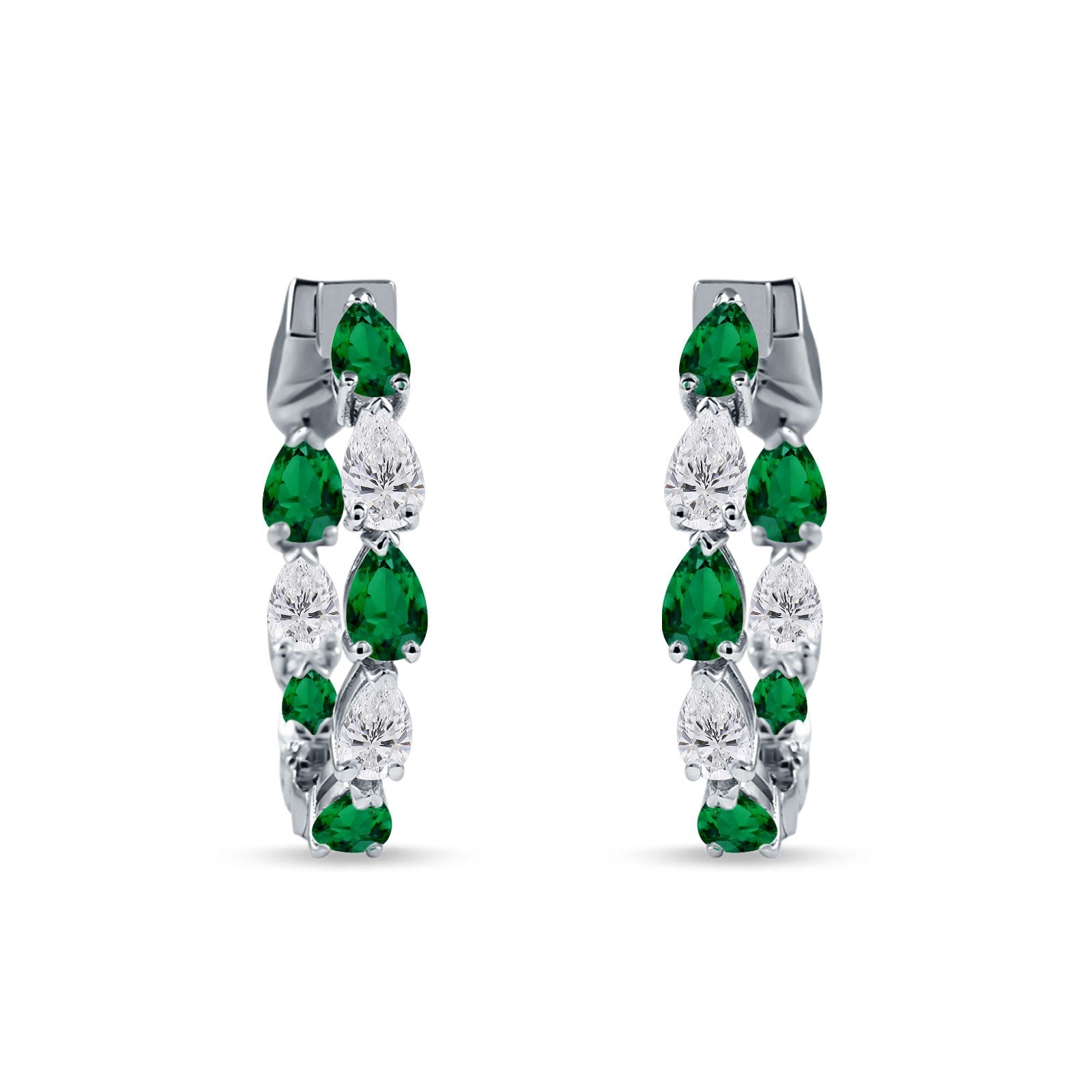 Pear Teardrop Cubic Zirconia Huggie Hoop Earring 925 Sterling Silver