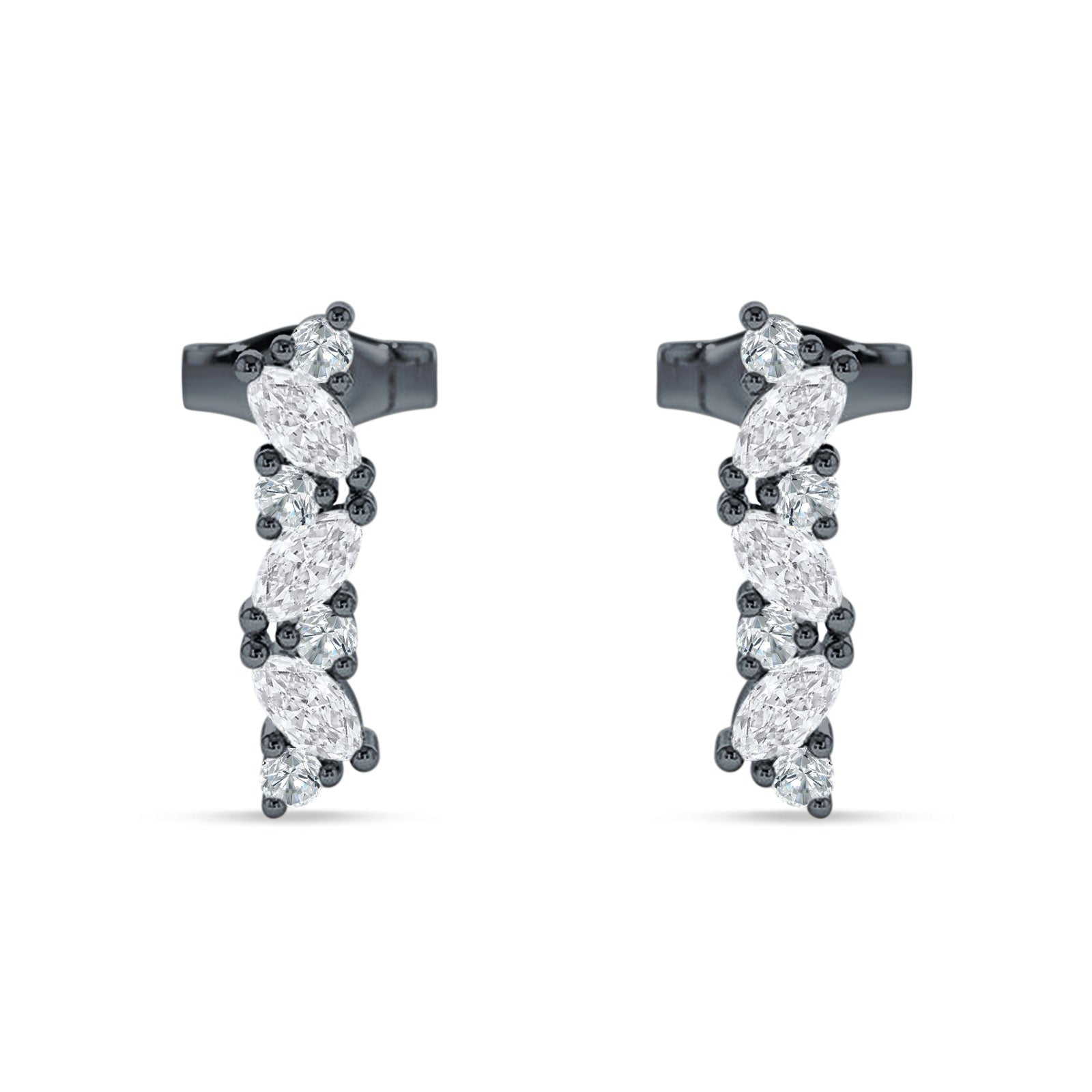 Marquise Zig Zag Bar Stud Earring Cubic Zirconia 925 Sterling Silver