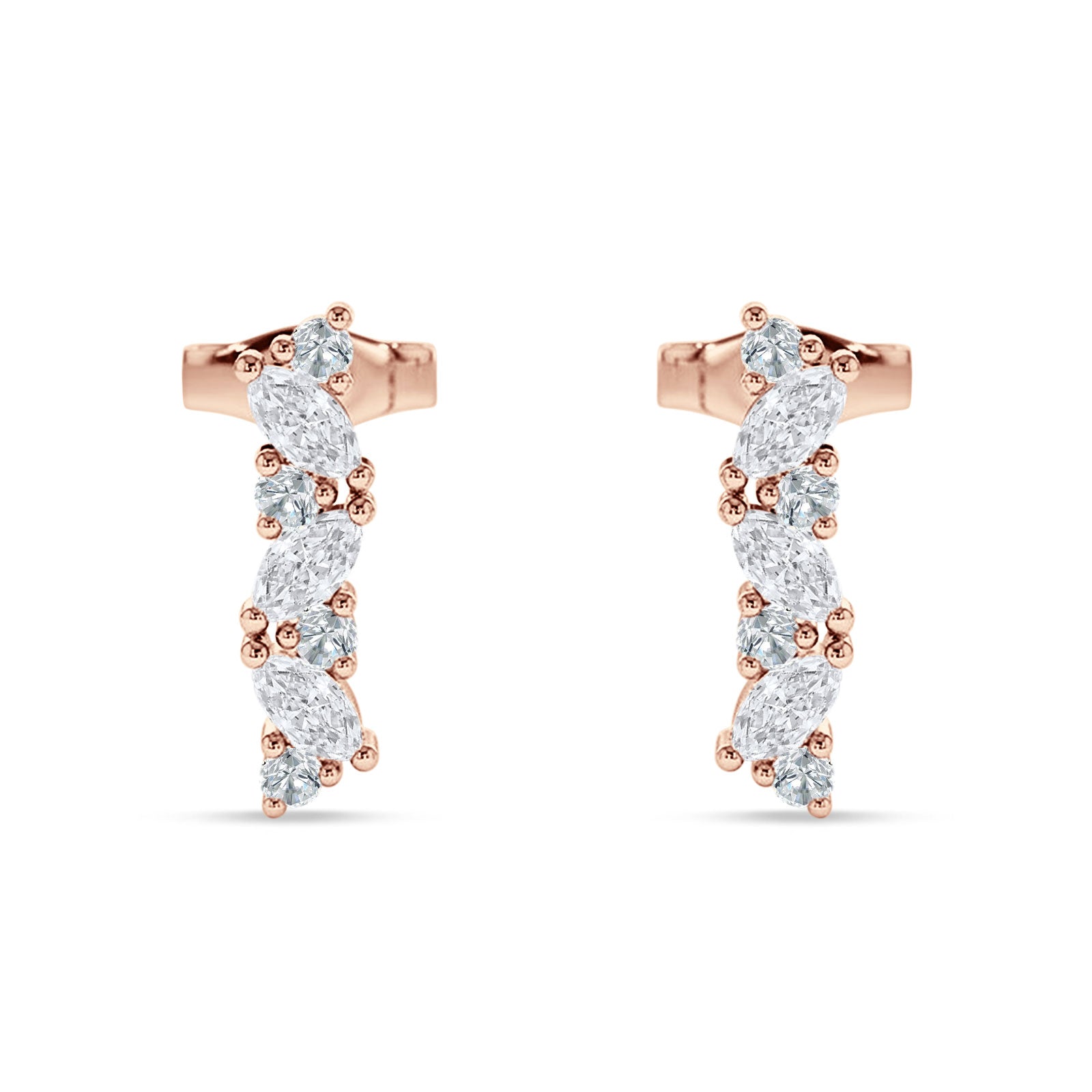 Marquise Zig Zag Bar Stud Earring Cubic Zirconia 925 Sterling Silver