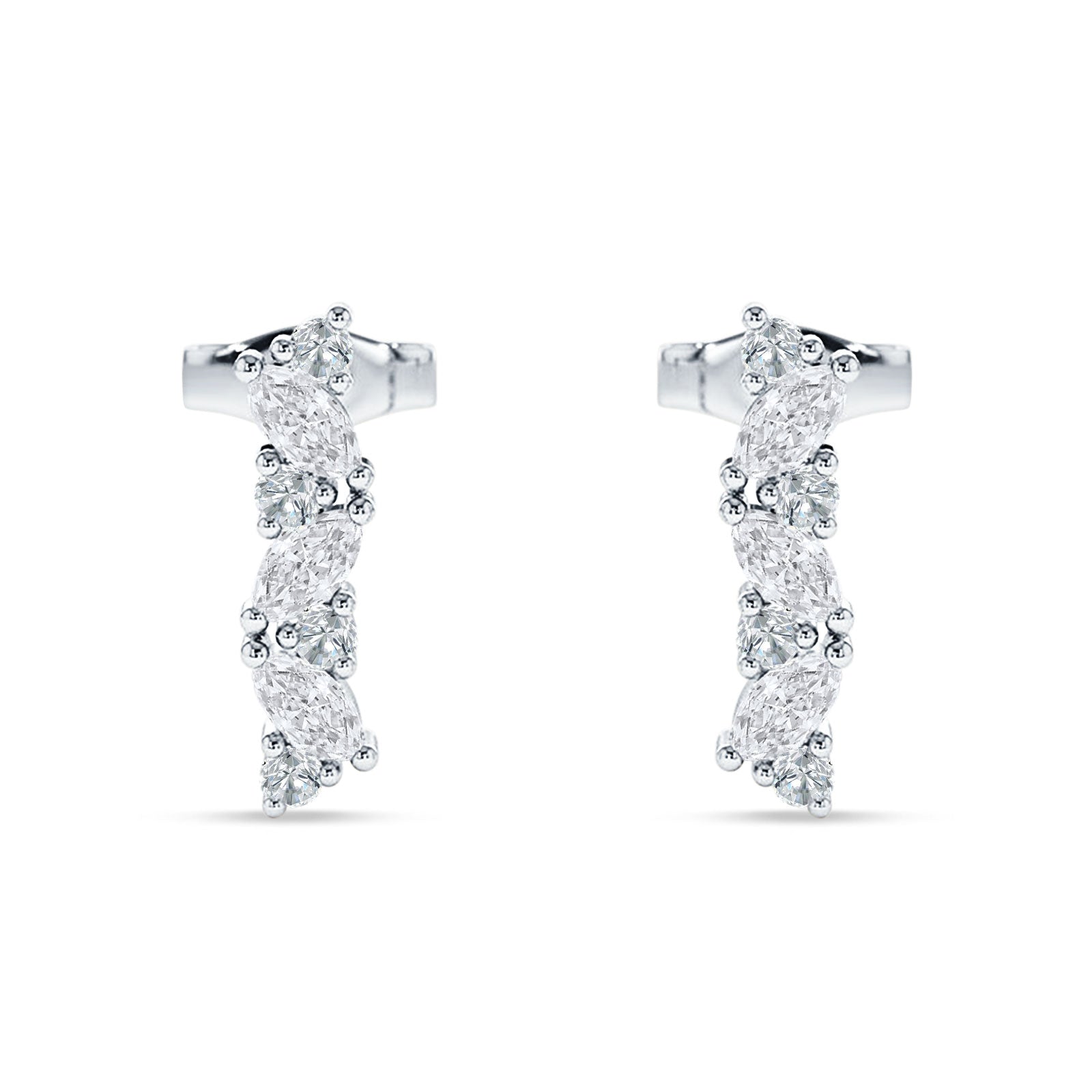 Marquise Zig Zag Bar Stud Earring Cubic Zirconia 925 Sterling Silver