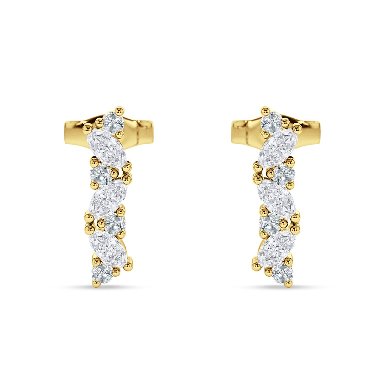Marquise Zig Zag Bar Stud Earring Cubic Zirconia 925 Sterling Silver