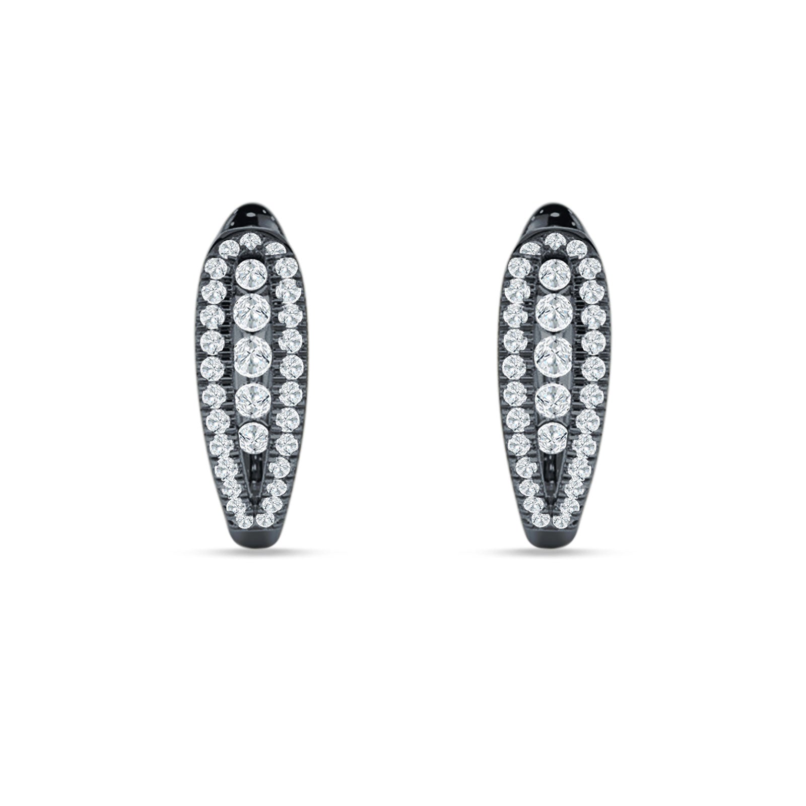 Three Row Oblong Hoop Earring Cubic Zirconia 925 Sterling Silver