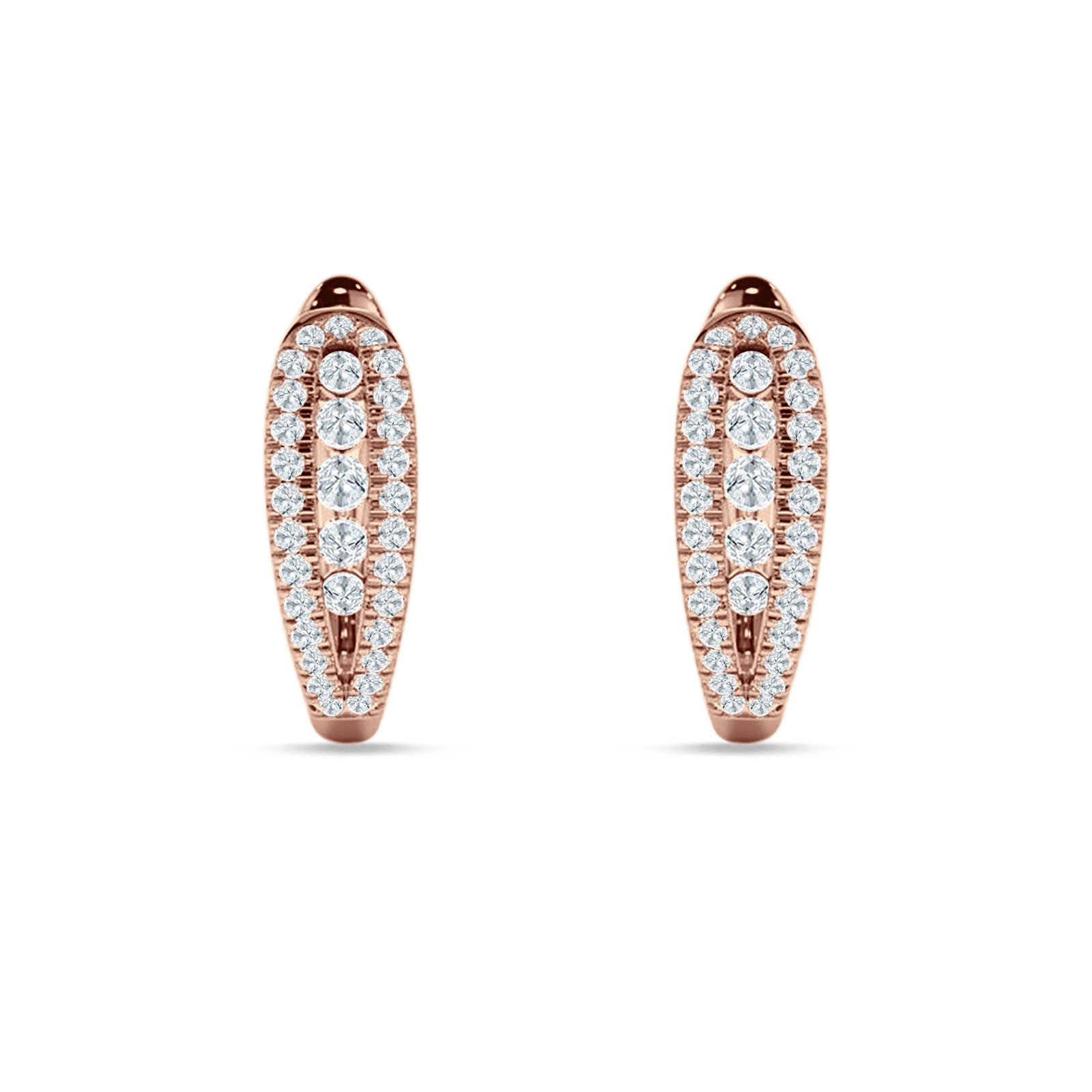 Three Row Oblong Hoop Earring Cubic Zirconia 925 Sterling Silver