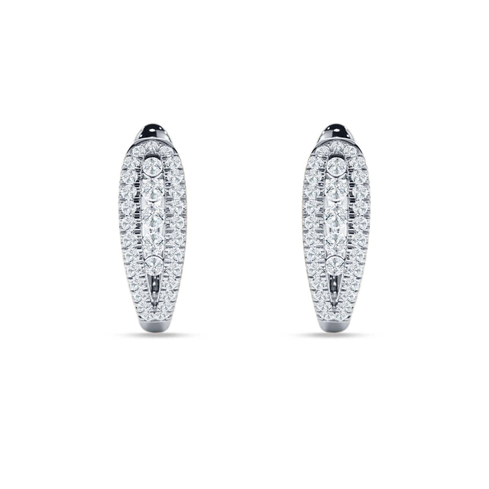 Three Row Oblong Hoop Earring Cubic Zirconia 925 Sterling Silver