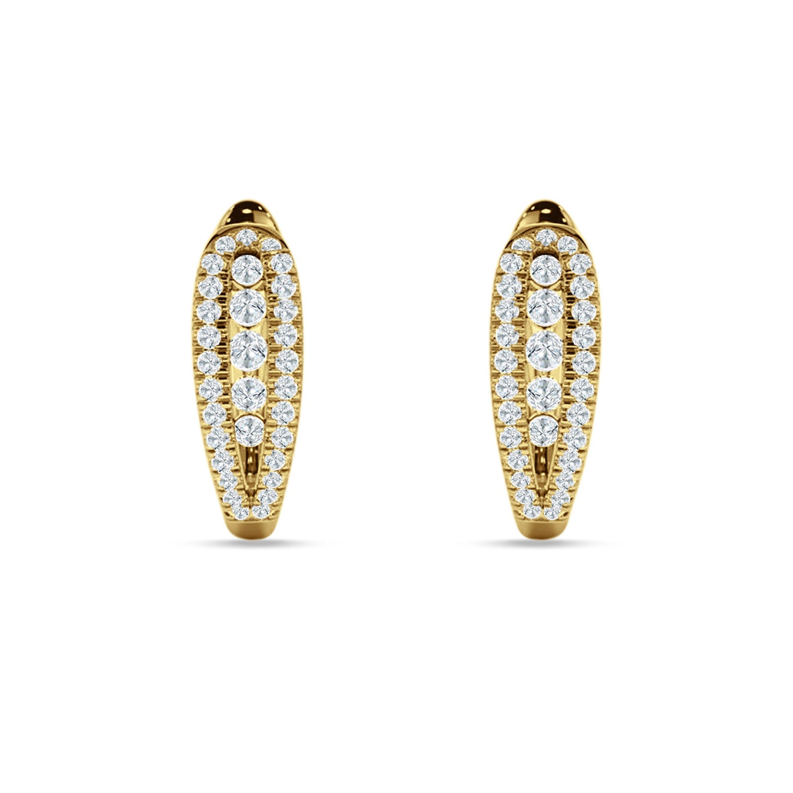 Three Row Oblong Hoop Earring Cubic Zirconia 925 Sterling Silver
