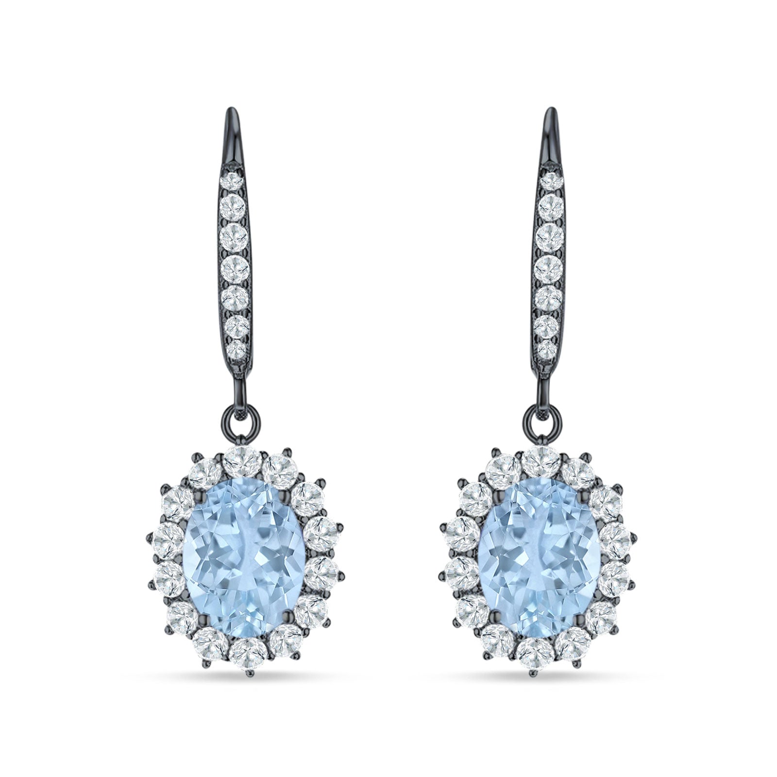 Oval Halo Flower Drop Dangle Leverback Earring Cubic Zirconia 925 Sterling Silver