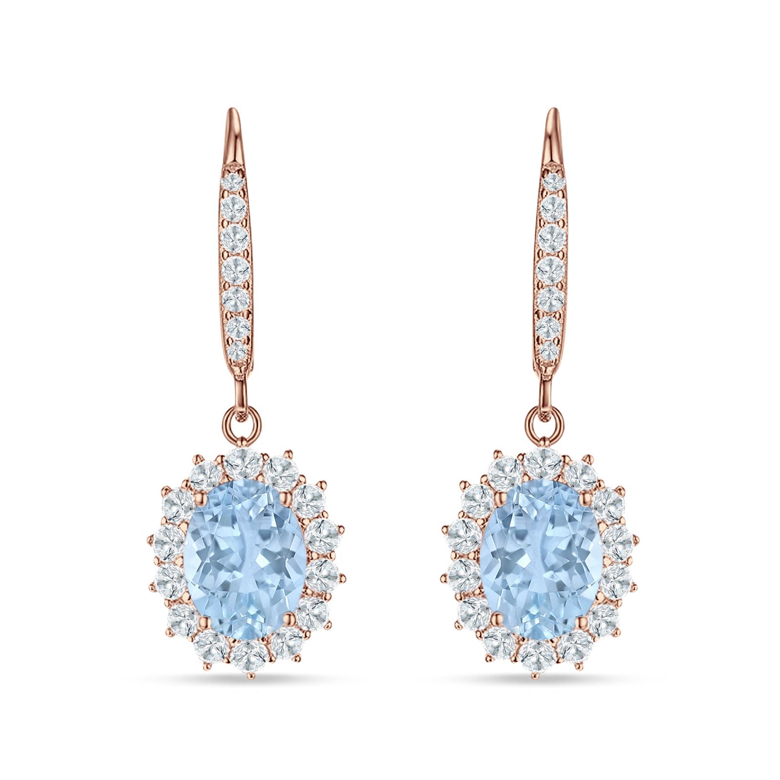 Oval Halo Flower Drop Dangle Leverback Earring Cubic Zirconia 925 Sterling Silver