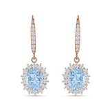 Oval Halo Flower Drop Dangle Leverback Earring Cubic Zirconia 925 Sterling Silver