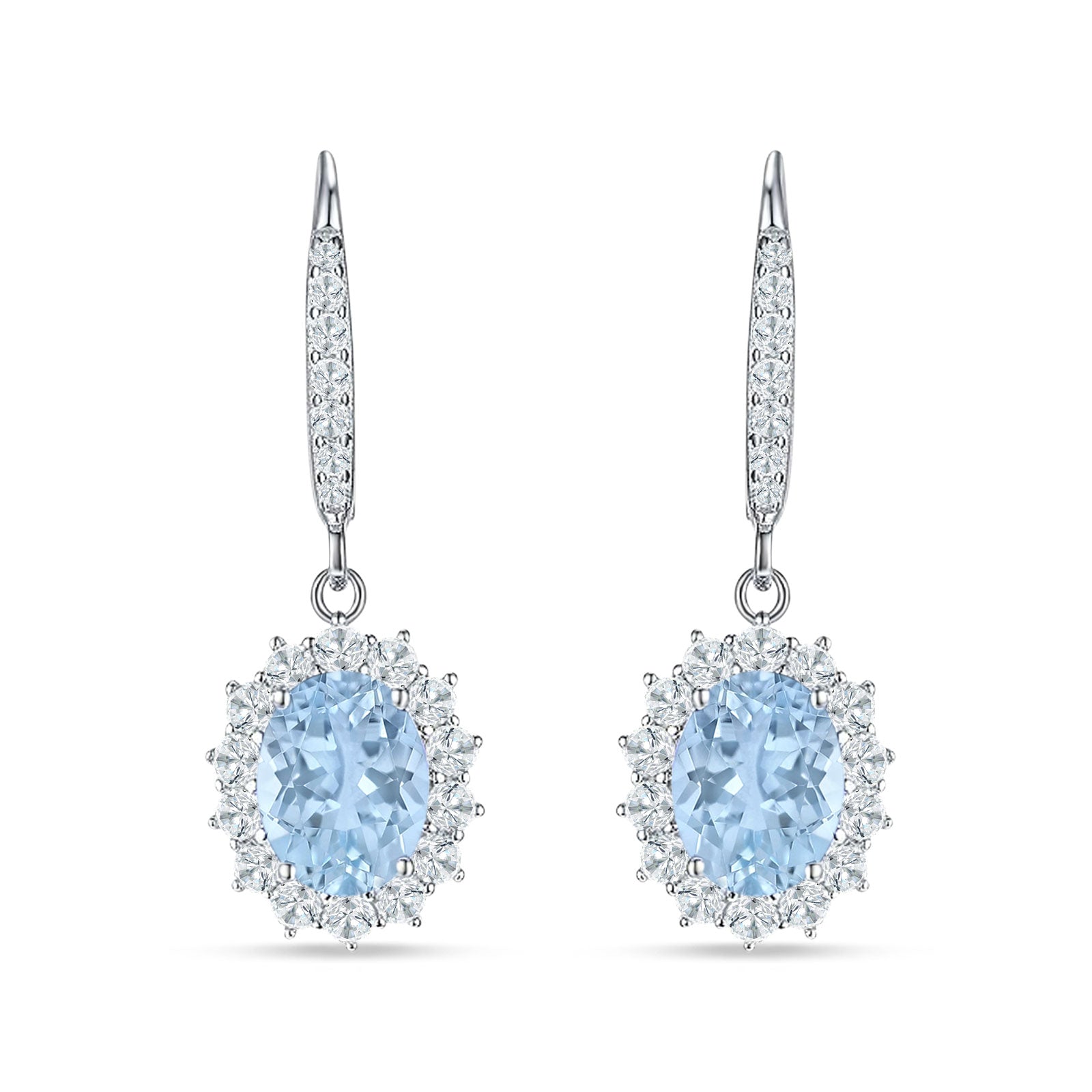Oval Halo Flower Drop Dangle Leverback Earring Cubic Zirconia 925 Sterling Silver