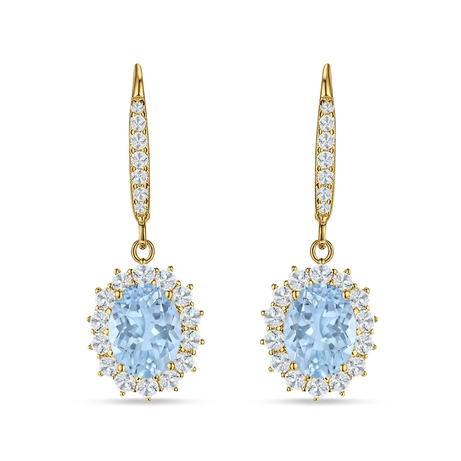 Oval Halo Flower Drop Dangle Leverback Earring Cubic Zirconia 925 Sterling Silver